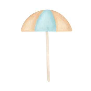 Protective opened beach parasol beige and blue stripes isolated from the background. Vacation time. Seaside parasol watercolor hand drawn illustration. for marine design and hotel decoration. png