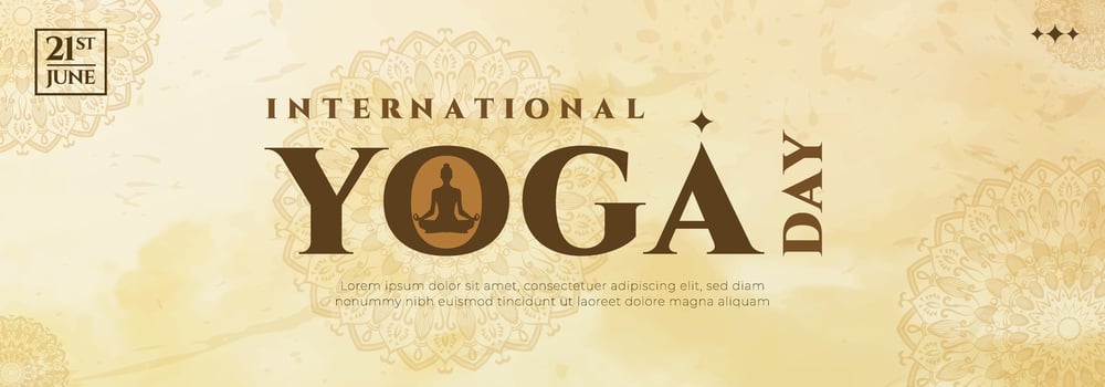 Elegant Banner Celebrating International Yoga Day with Mandala Motifs on Pale Background vector