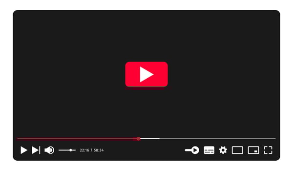 Social media player screen template. Flat Mockup, app, ui ux. Channel interface. Social media concept. Control buttons icons. Window template. Play next progress bar settings full. Dark theme. vector