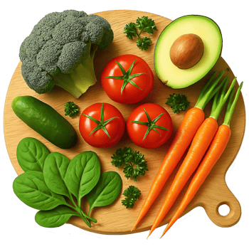 Fresh and Vibrant Selection of Healthy Vegetables on a Wooden Cutting Board png