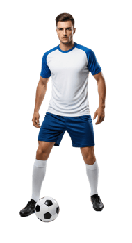 Soccer player in blue and white uniform png