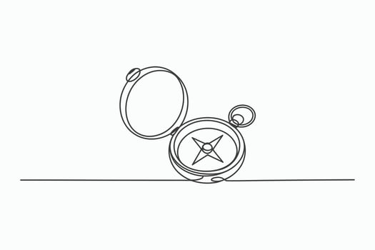 Single line drawing of open vintage compass vector