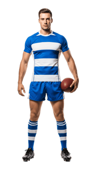 A man in a rugby uniform holding a ball png
