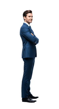 A man in a blue suit standing with his arms crossed png