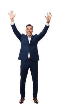 A man in a suit and tie is raising his hands png