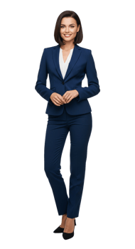 A woman in a blue suit posing for the camera png