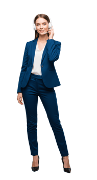 Business woman in blue suit and white shirt png