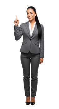 Business woman in suit pointing up png