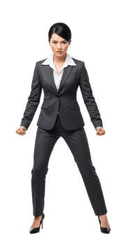 A woman in a business suit standing with her arms out png