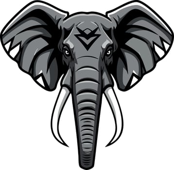Elephant head front view illustration in gray and black shades animal wildlife design vector