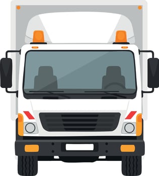 Front view of delivery truck with white cargo box and orange lights illustration vector