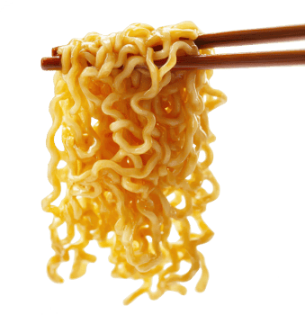 Instant Noodles with Soy Sauce lifted by chopsticks Close up shot of textured golden yellow noodles png