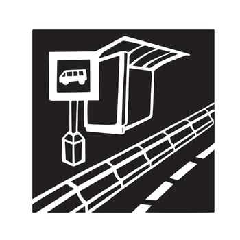 Bus stop with stone concrete elements monochrome vector