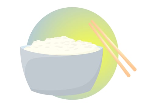Clip art of white rice on bowl is served with chopsticks. vector