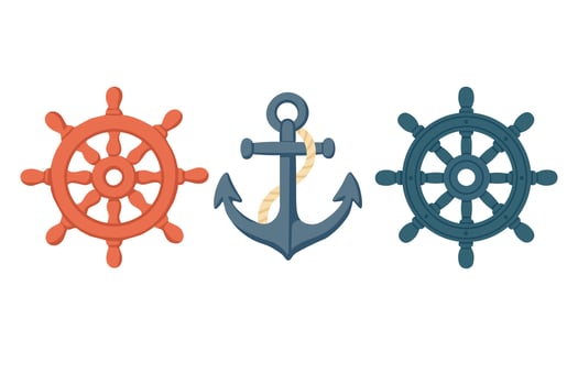 Nautical symbols with anchors and ship wheels vector