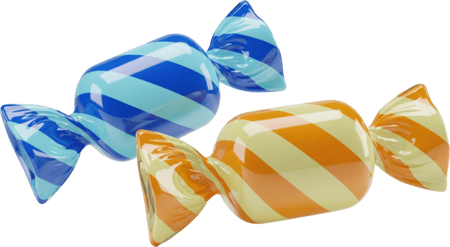 Two glossy striped candies in blue and orange sweet confectionery png