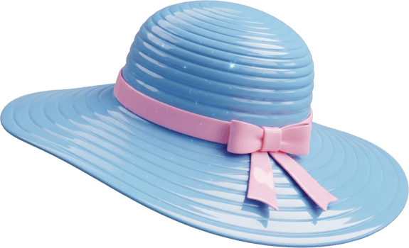 Stylish pastel blue wide brim sun hat with pink bow for summer fashion png