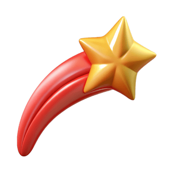 3d render of a red and gold shooting star isolated on transparent background png