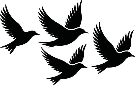 Silhouetted birds flying together in formation black and white design vector