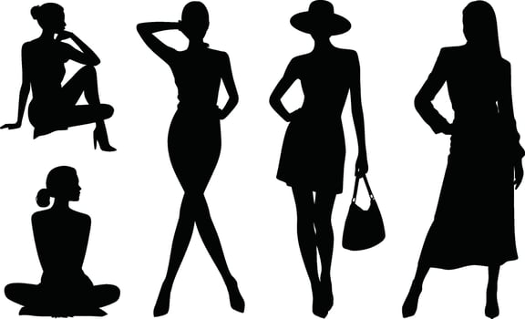 Elegant female silhouettes collection fashion illustration isolated on white background vector