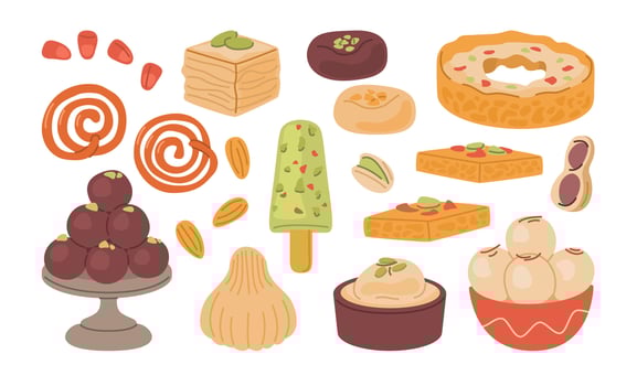 Indian Sweets Collection Illustration, Festive Desserts Set vector