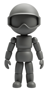 Gray robot figure, blank character, wears helmet and goggle png