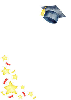 Graduation celebration frame design with cap and stars. End of course. Vertical template for certificate, diploma, invitation, card. Copy space. Education concept. For university, institute, school png