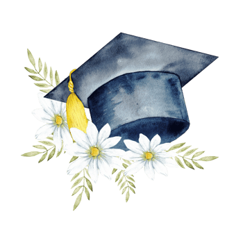 Academic achievement celebration with floral graduation cap design. End of course. For certificate, diploma, invitation, card. Isolated. Education concept. Graduation, university, institute, school png