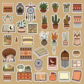 Stylish home decor elements and plants vector