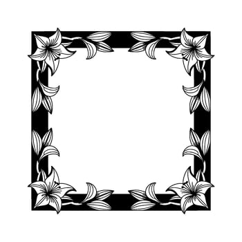 Elegant Lily Floral Frame, Black and White for Invitations and Decor vector
