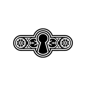 Steampunk Keyhole with Gears Minimalist Black and White vector
