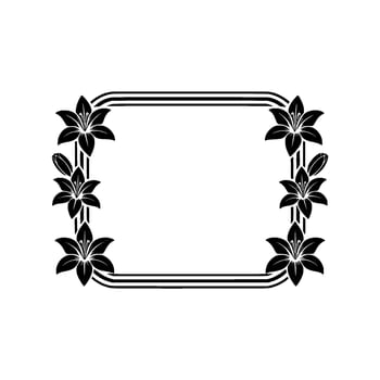 Elegant Floral Frame, Black Lilies on White, Decorative Border, Element vector