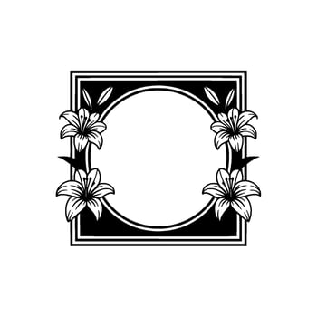 Elegant Floral Frame with Lilies Minimalist Black White vector