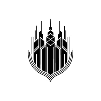 Art Deco Cityscape Emblem Black White, Minimalist vector
