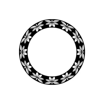 Floral Circle Frame Black White Botanical on White Background vector