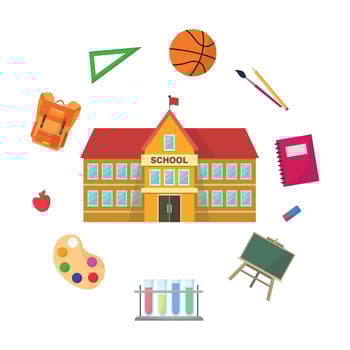 Illustration of a school with educational supplies vector