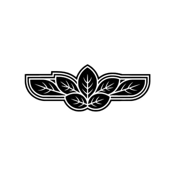 Black Leaf Ornament on White Background Minimalist vector