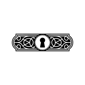 Decorative Keyhole with Ornate Pattern, Black White, Illustration vector