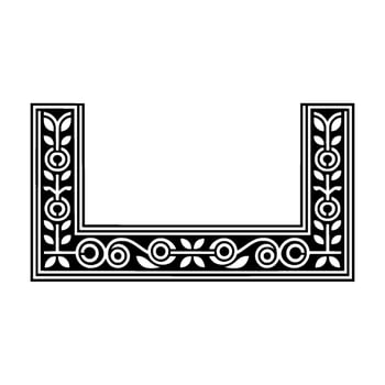 Geometric Floral Border Frame in Black White on Light Gray Background vector