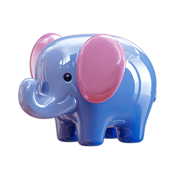 Cute Blue and Pink Elephant Toy Render on Transparent Background glossy png