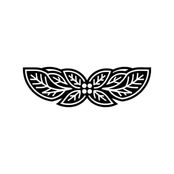 Elegant Black Leaf Motif on White Decorative Element vector