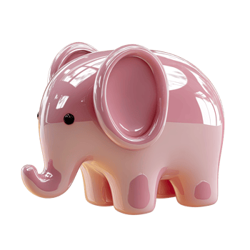 Cute glossy pink elephant figurine 3D render on transparent background render png