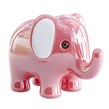 Shiny Pink Toy Elephant with White Ears on Transparent Background glossy png