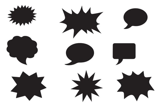 Bold Black Comic Speech Bubbles and Burst Shapes Silhouette Icons Set vector