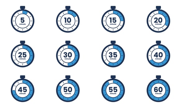 A set of blue and white stopwatch icons vector