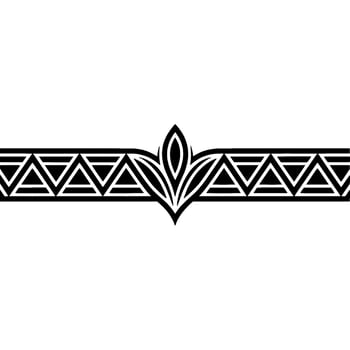Tribal Patterned Border with Geometric Triangles and Foliage, Black White vector