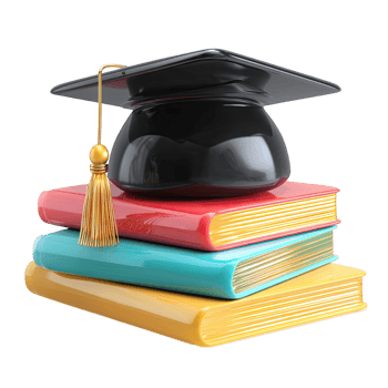 Graduation Cap and Tassel on Stack of Books on Transparent Background png