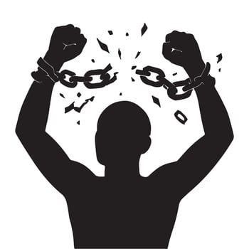 A silhouette of a man with chains around his hands vector