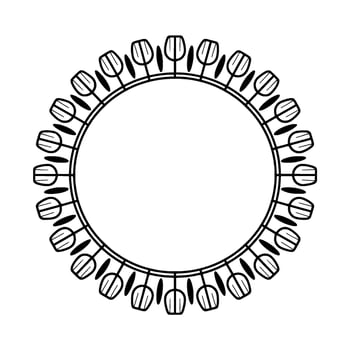 Minimalist Tulip Circle Frame Black and White Element vector