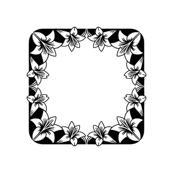 Floral Lily Frame, Elegant Black and White Border vector